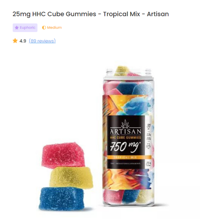 HHC Cube Gummies 25mg - Tropical Mix - Artisan