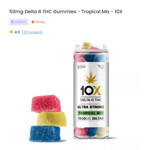 Delta 8 THC 50mg Gummies - Tropical Mix - 10X