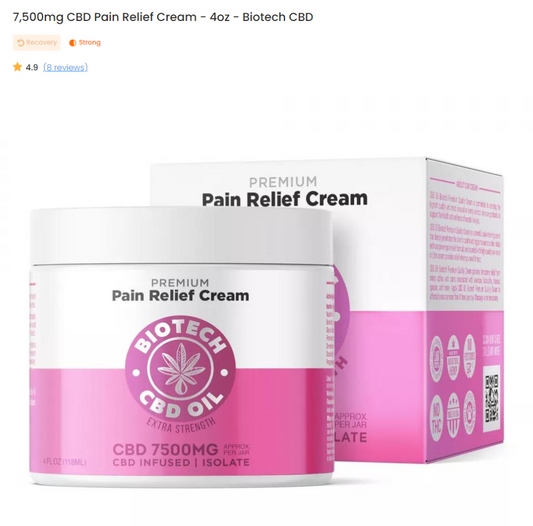 CBD Pain Relief Cream - 7,500mg - 4 oz - Biotech CBD