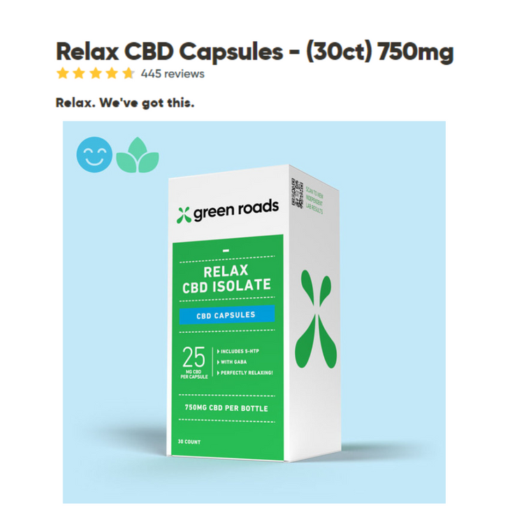 Relax CBD Isolate Capsules - (30ct) 750mg - Pharmacist-Formulated - Green Roads